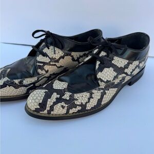 Vintage Stacy Adams Snakeskin Embossed Leather Oxford Shoes Black Cream Men’s 8